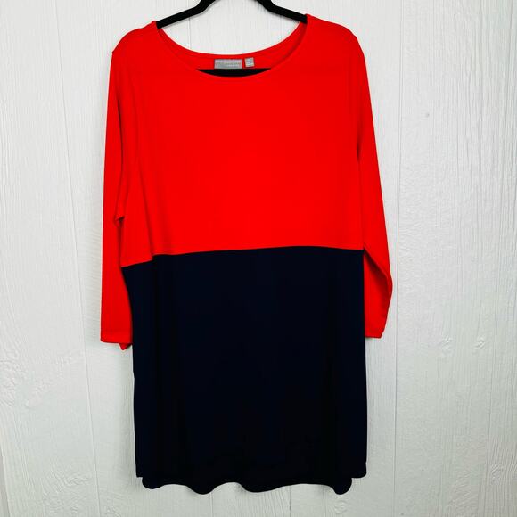 Susan Graver Premier Liquid Knit Tunic Top Coral Navy Color Block Size XL  QVC - Picture 5 of 12